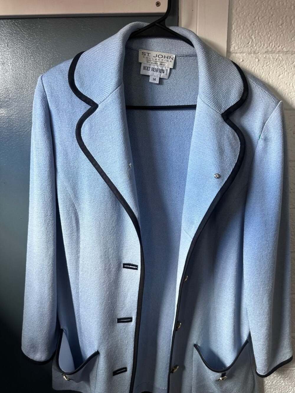 St. John Collection by Marie Gray Light Blue Knit Blazer Jacket Size 14